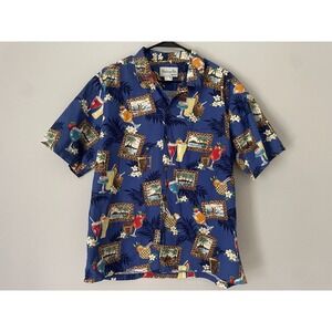 Bishop St. Apparel L Vintage Hawaiian Shirt Button Up Cotton Made In Hawaii Blue